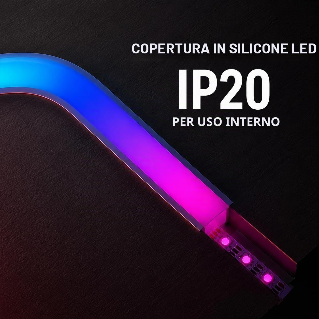 JANDEI - Custodia Flessibile in Silicone 5 Metri Senza Base per Striscia LED, Formato Rettangolare 20 mm x 10 mm. Adatto per Interni, Custodia Bianca (non include striscia LED)