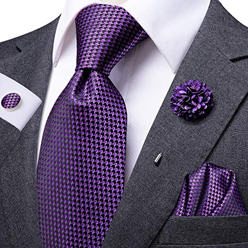 Image of Mens Tie and Lapel Pin Paisley Striped Floral Necktie for Men Pocket Square Cufflinks 4PCS Set Wedding Party