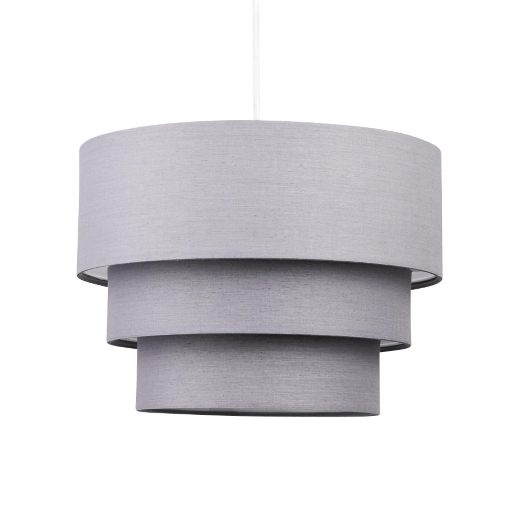 Firstchoicelighting Dark Grey Modern Ceiling Light Shade Pendant Easy Fit 3 Tier Fabric Lamp Shade