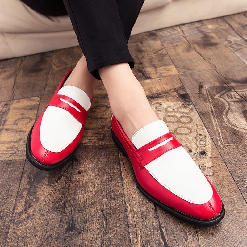 Formal Shoes for Men Slip On Round Toe Two Tone PU Leather Penny Loafer Block Heel Non Slip Low Top Rubber Sole Casual3