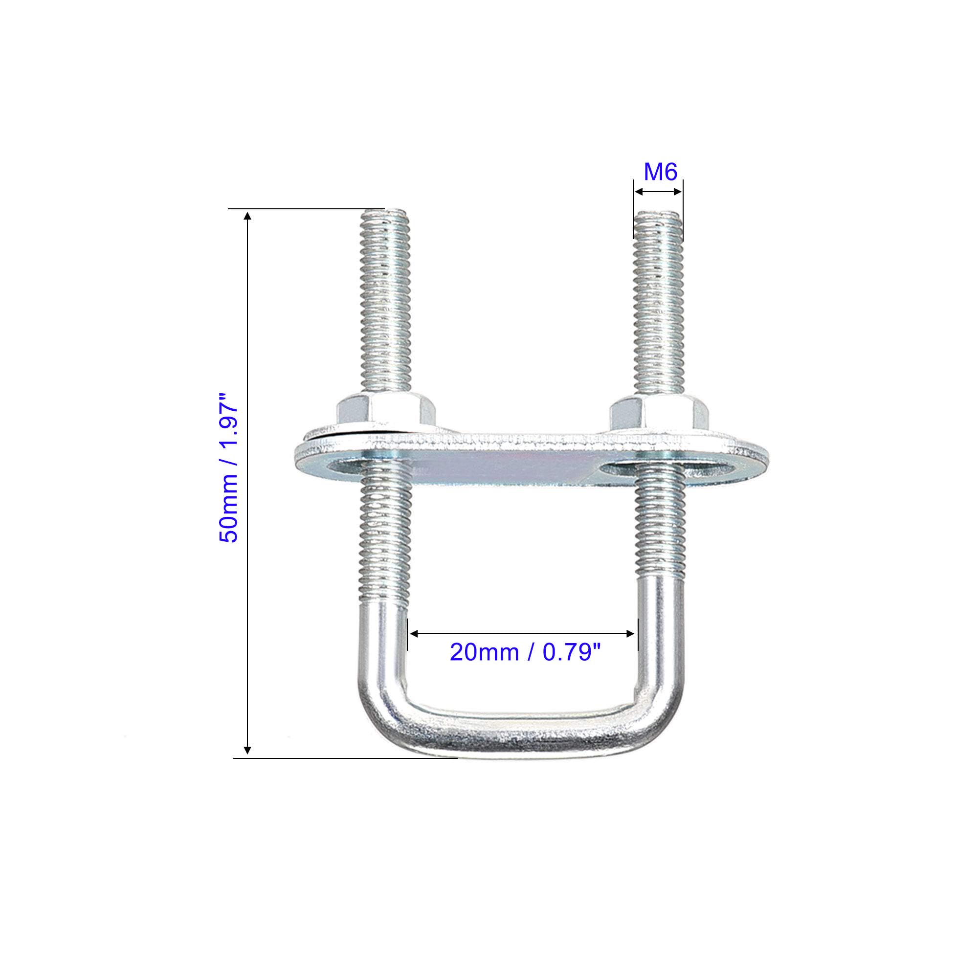 MACHSWON Square U-Bolt,4 Set Carton Steel M6 U Bolts 20mm(3/4") Inner Width 50mm Length with Nuts and Frame Plate for Automobiles Boat Trailer - Image 2