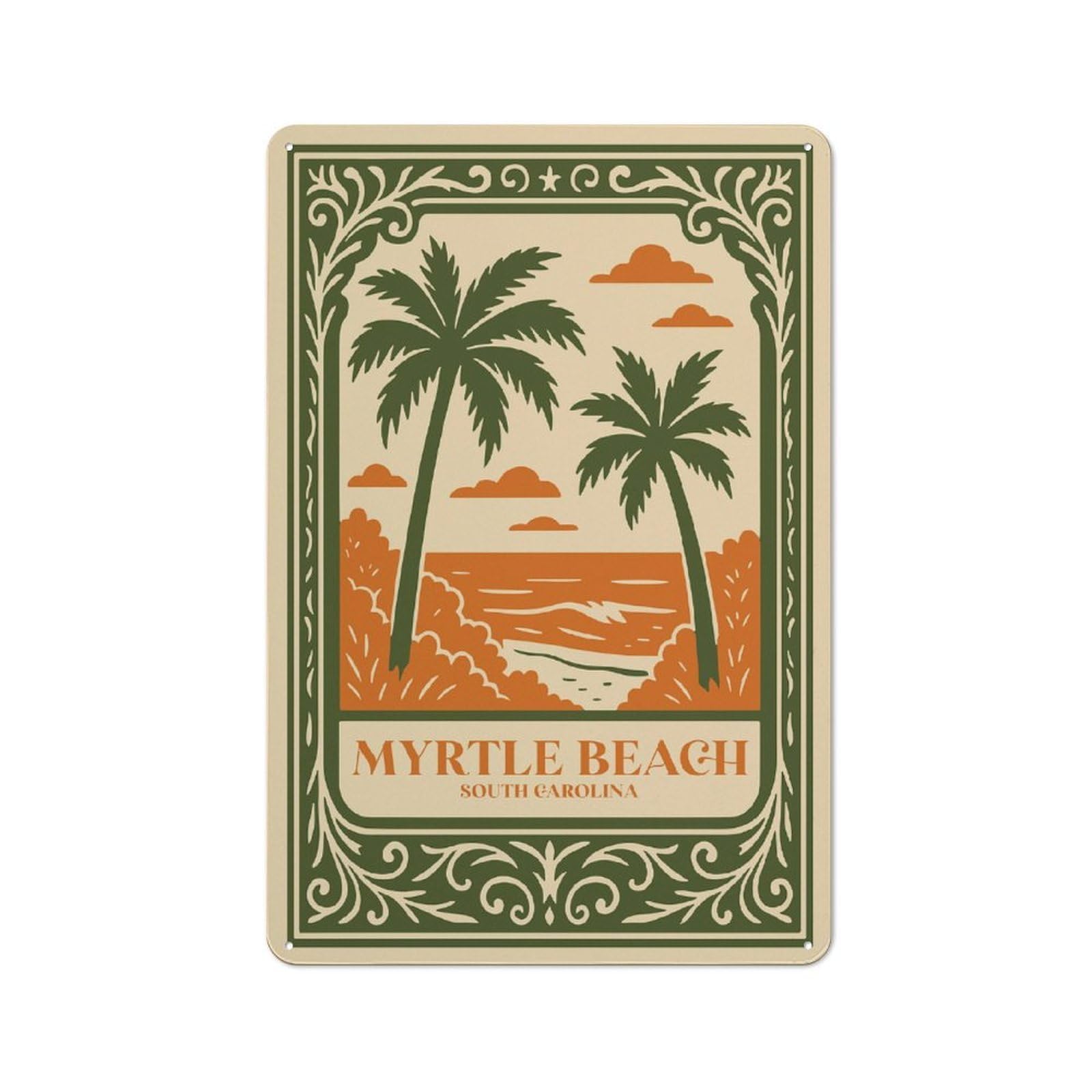Junmoney Style-22 For Hobby Room Or Studio, Myrtle Beach South Carolina Travel Poster Retro-Style Tin Sign 30X20cm, For Room Styling Across Hobby Rooms And Studios