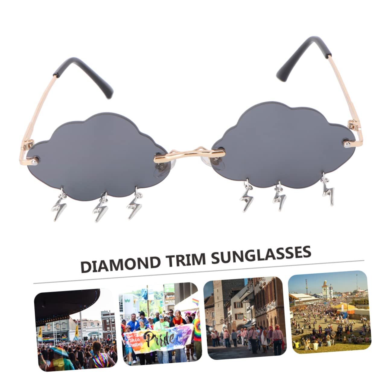 SHERCHPRY 5 pares de lentes de sol de nube, anteojos de sol sin montura, gafas de discoteca, gafas de sol de corazón para niños, gafas de sol de moda de los años 70, gafas de sol rosa con gotas de
