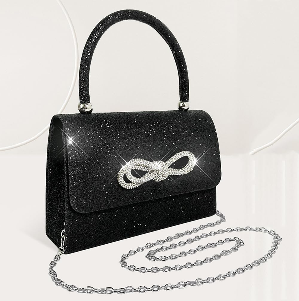 Trisapu Womens Evening Bag Sparkly Bow Clutch Purse Wedding Party Purses Glitter Rhinestone Cocktail Prom Handbags: Black-s