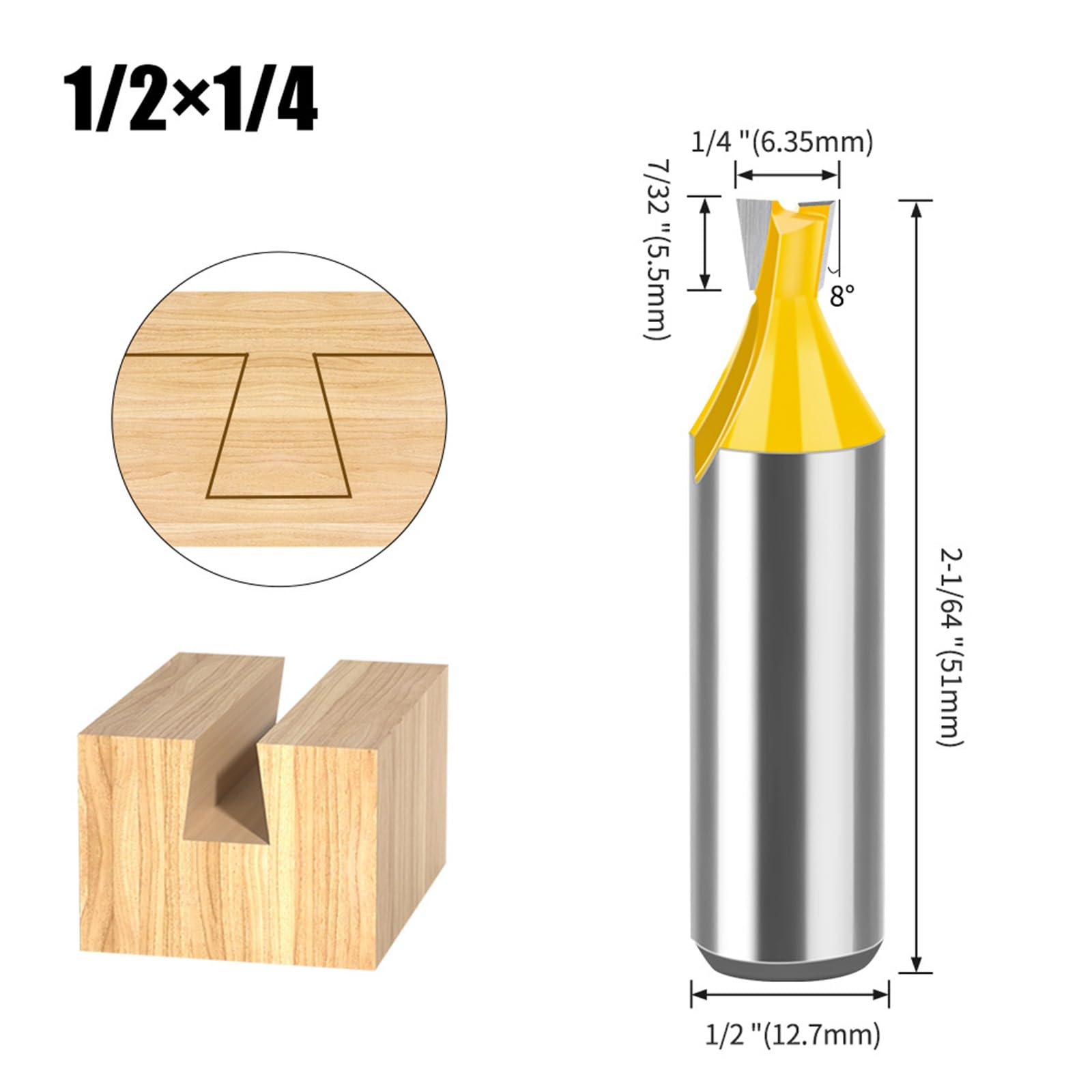 MACHSWON Straight Cut Router Bit Milling Cutter Cutting Dovetail Bit 1/2 Inch Shank,1/4" Cut Diameter Woodworking Cutting Trimming Cutter Double Flute Straight Grooving Bits - Image 2