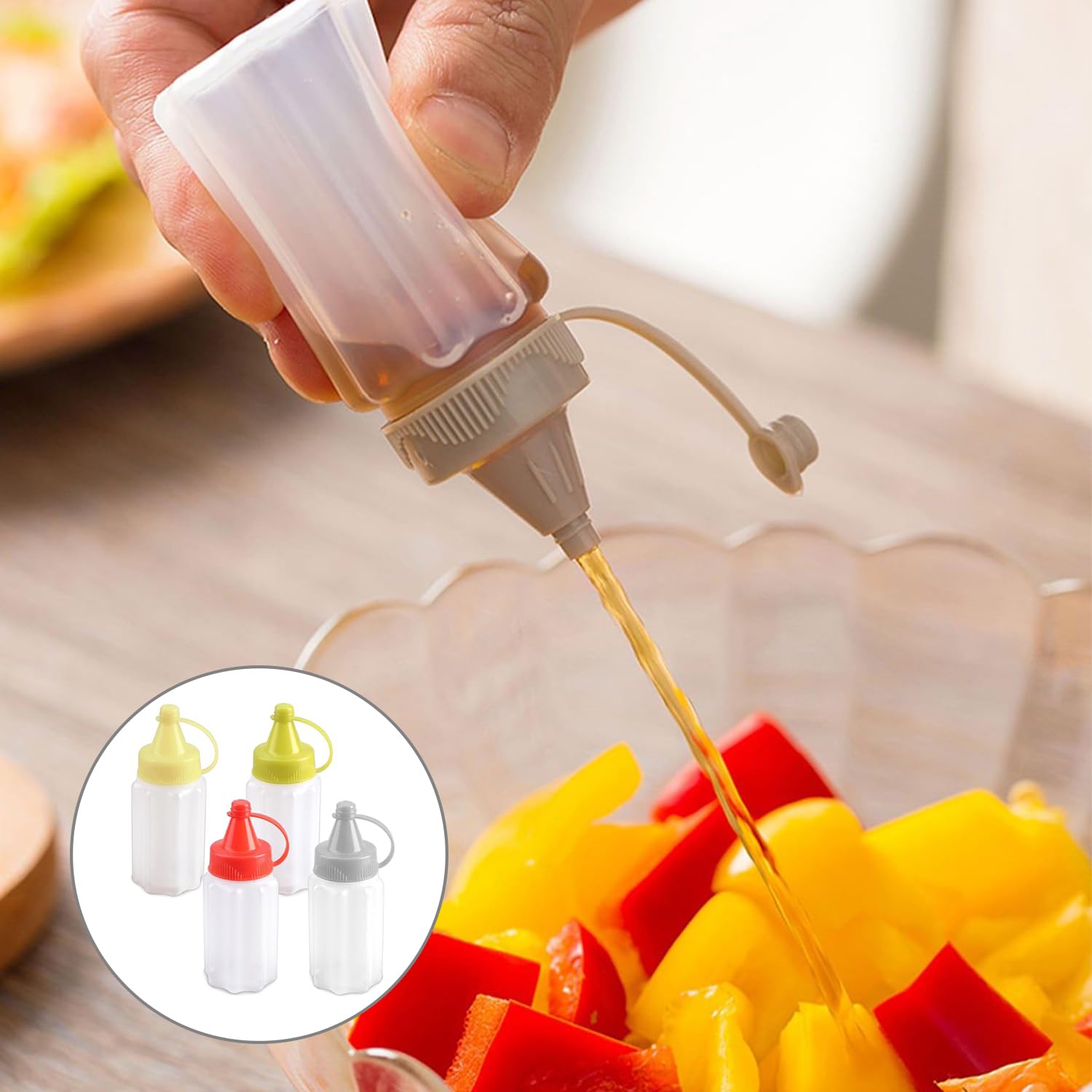 4 Piezas Mini Botella de Salsa, Botella de Condimento,Botella de Salsa Exprimible para Exteriores, Recipiente de Salsa Exprimible, Adecuado para Salsa de Tomate,Aceite de Oliva (Cuatro Colores)