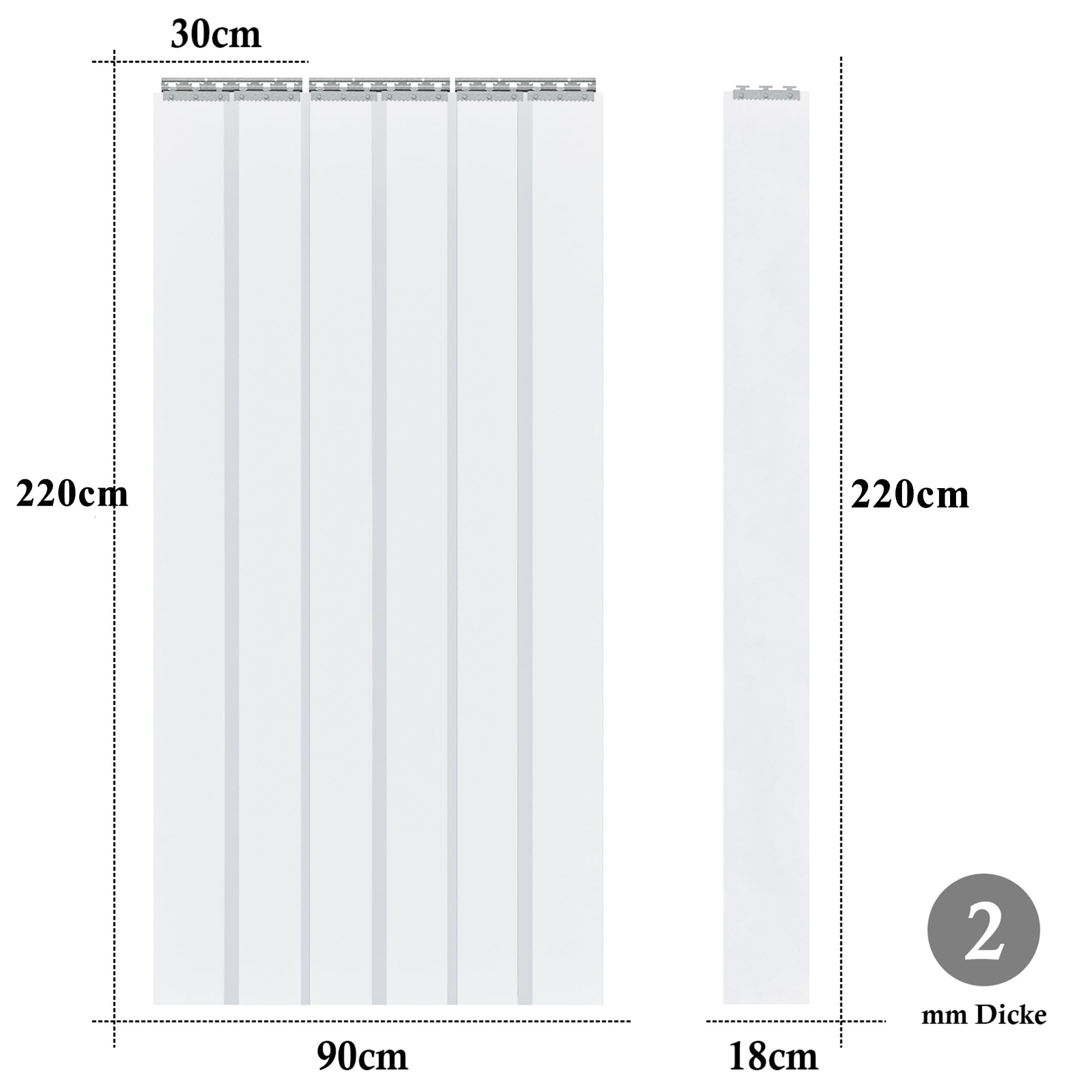 bimiti Tenda a lamelle in PVC, 90 x 220 cm, trasparente, a strisce, in PVC, antivento, impermeabile, per camere, negozi, supermercati, frigoriferi