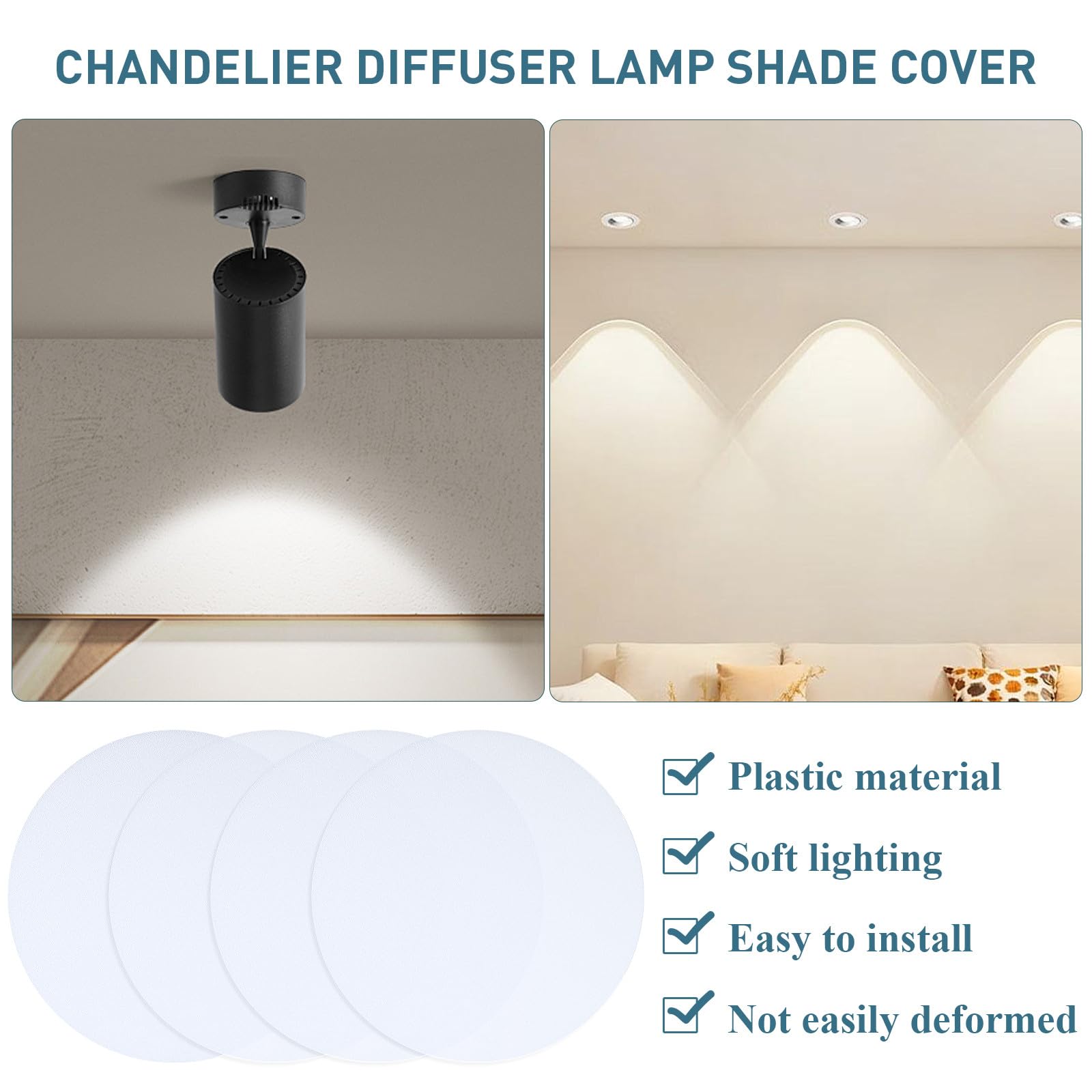 Veemoon Abat-jours Anti-éblouissement Diffuseur de Lumière Protecteur des Yeux en Pvc Blanc Lot de 4 Accessoire Pratique pour Lampes Suspendues pour Éclairage Intérieur