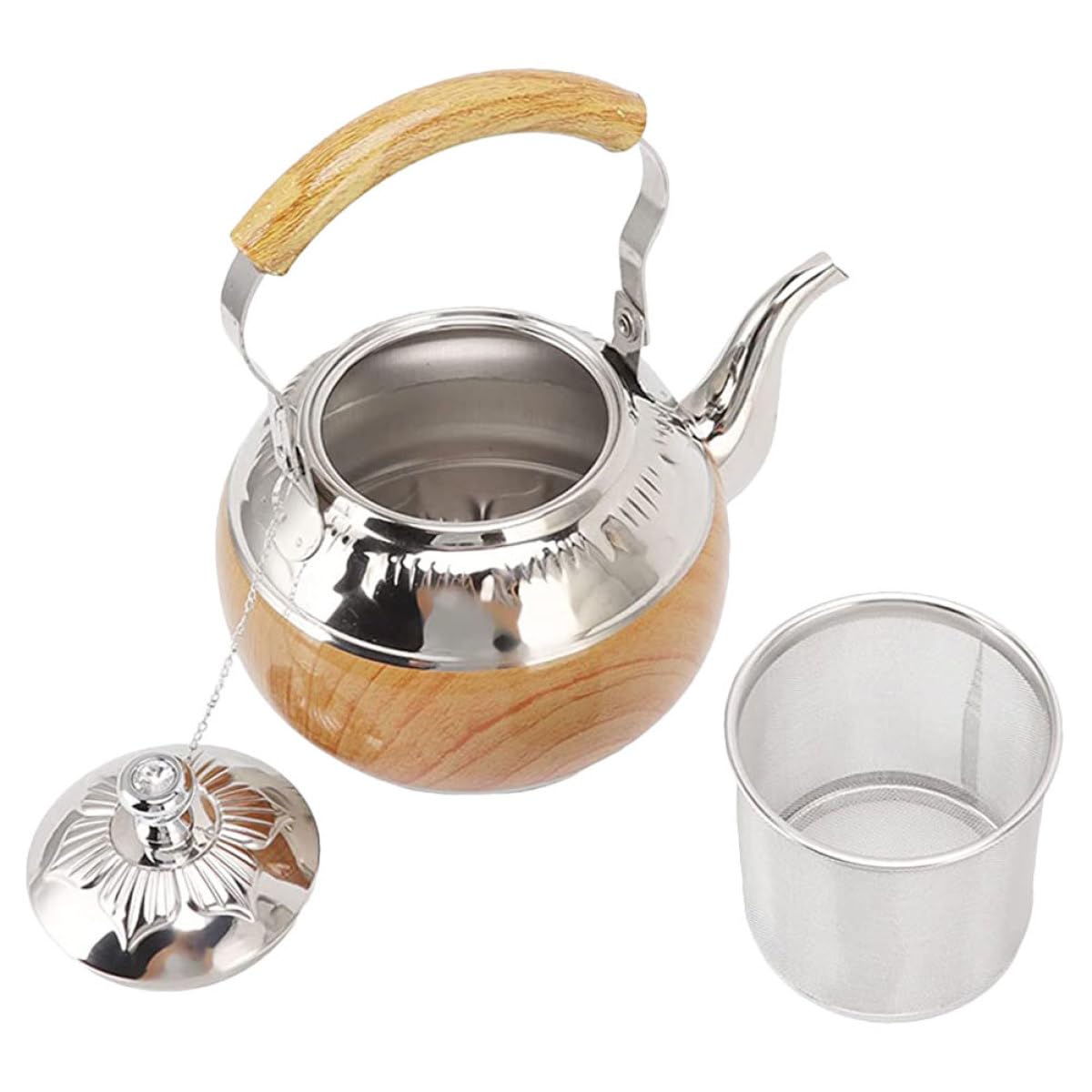 Healifty Tetera de Acero Inoxidable 1l con Asa Resistente y Tapa Hermética Tetera para Hogar y Oficina Adecuado para Café y Té Moderna y Fácil de Limpiar Color Plateado
