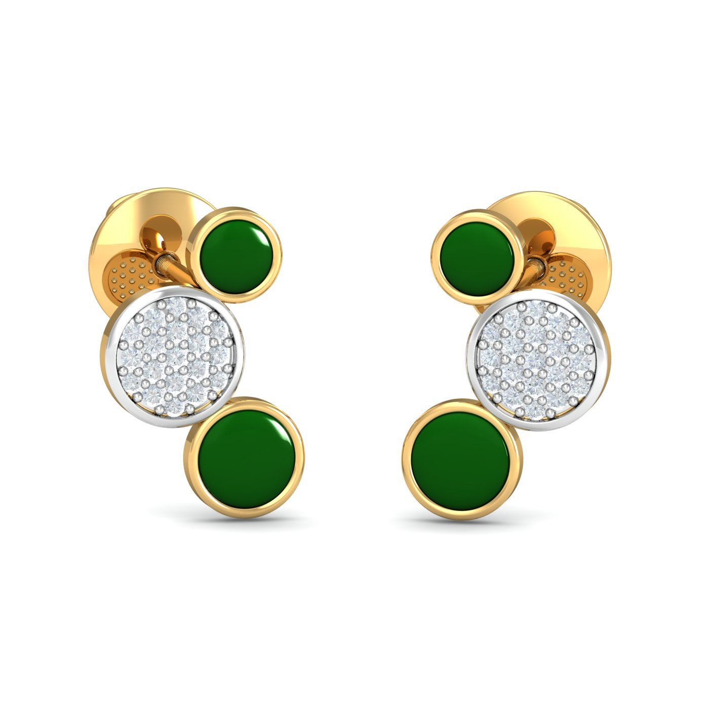 18KT Yellow Gold Diamond Bubbles Enamel Stud Earrings for Women-image-31