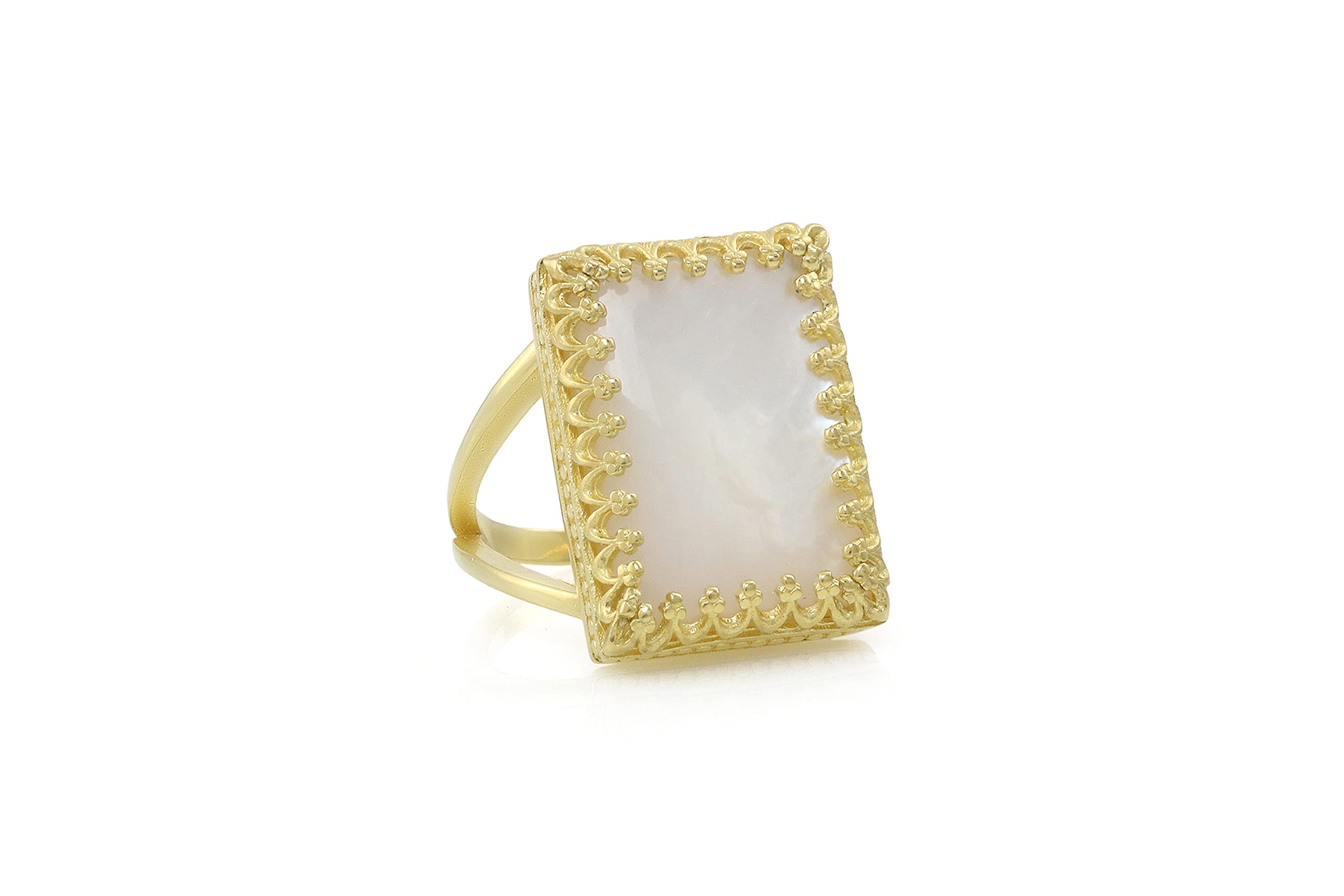 Notable Anillo de Nácar en Oro - Anillos Rectangulares Grandes para Mujer - Joyería de Moda, Regalo Anillos hechos a mano para Boda, Cumpleaños, Aniversario, Navidad - Personalizable con Grabado