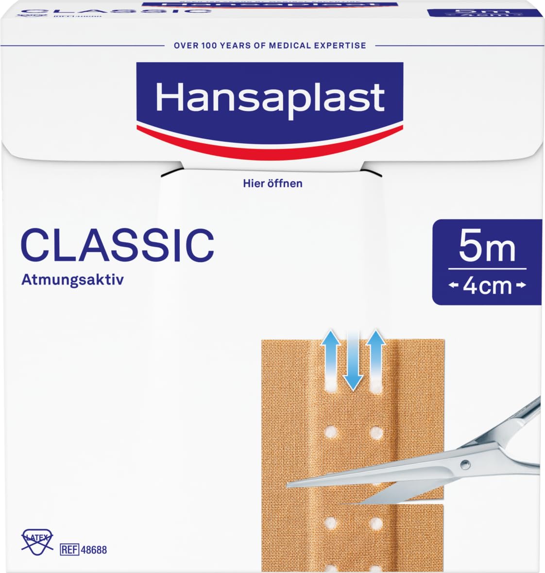 Hansaplast Classic Pflaster (5 m x 4 cm), zuschneidbare Wundpflaster mit extra starker Klebkraft, flexibles und atmungsaktives Verbandsmaterial