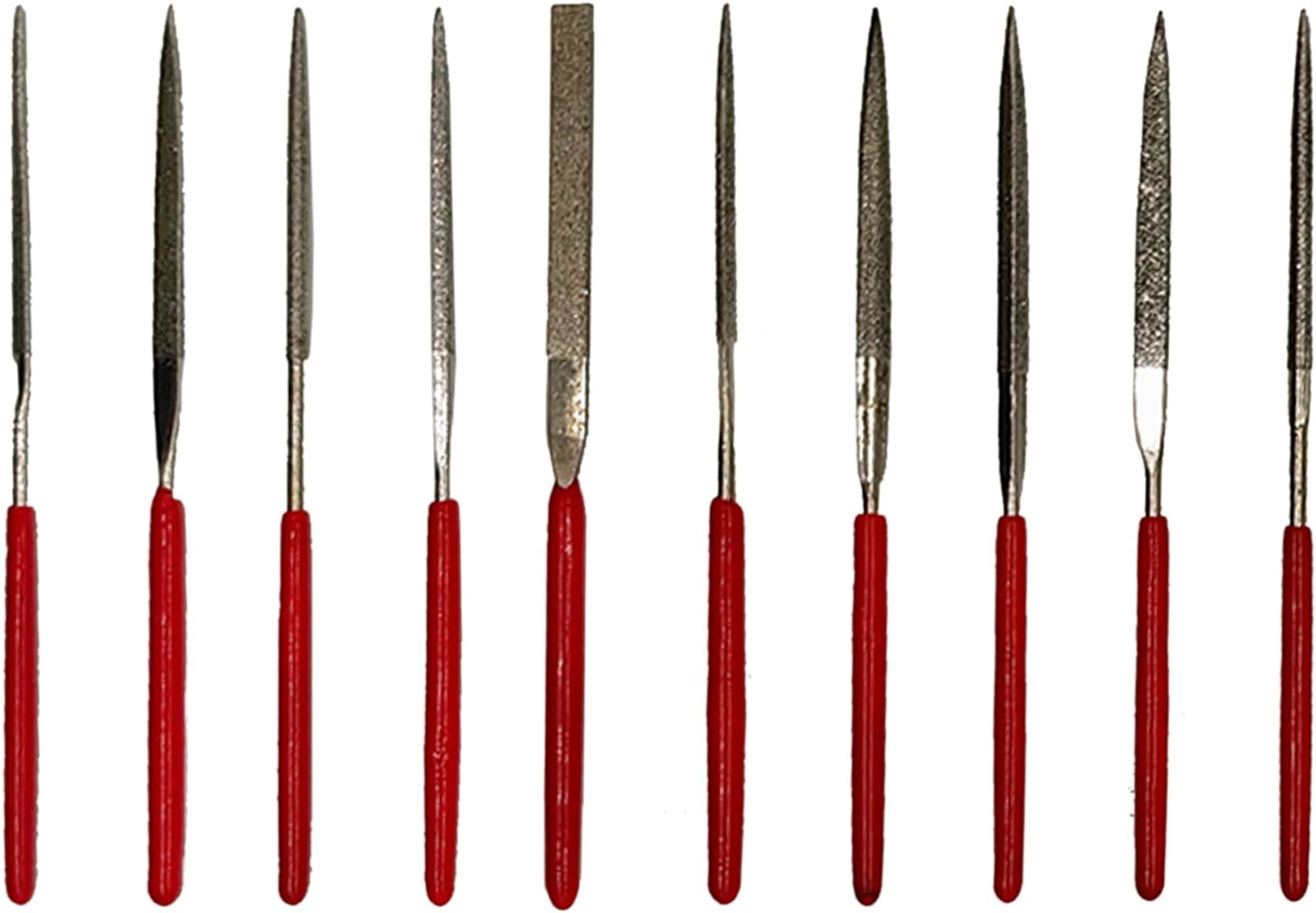 2x100mm 10-Piece Mini Diamond Needle File Set - Round Triangular Square Flat Shape Small Metal Riffler Files Precision Hand Tools for Glass Wood Stone Jewelry