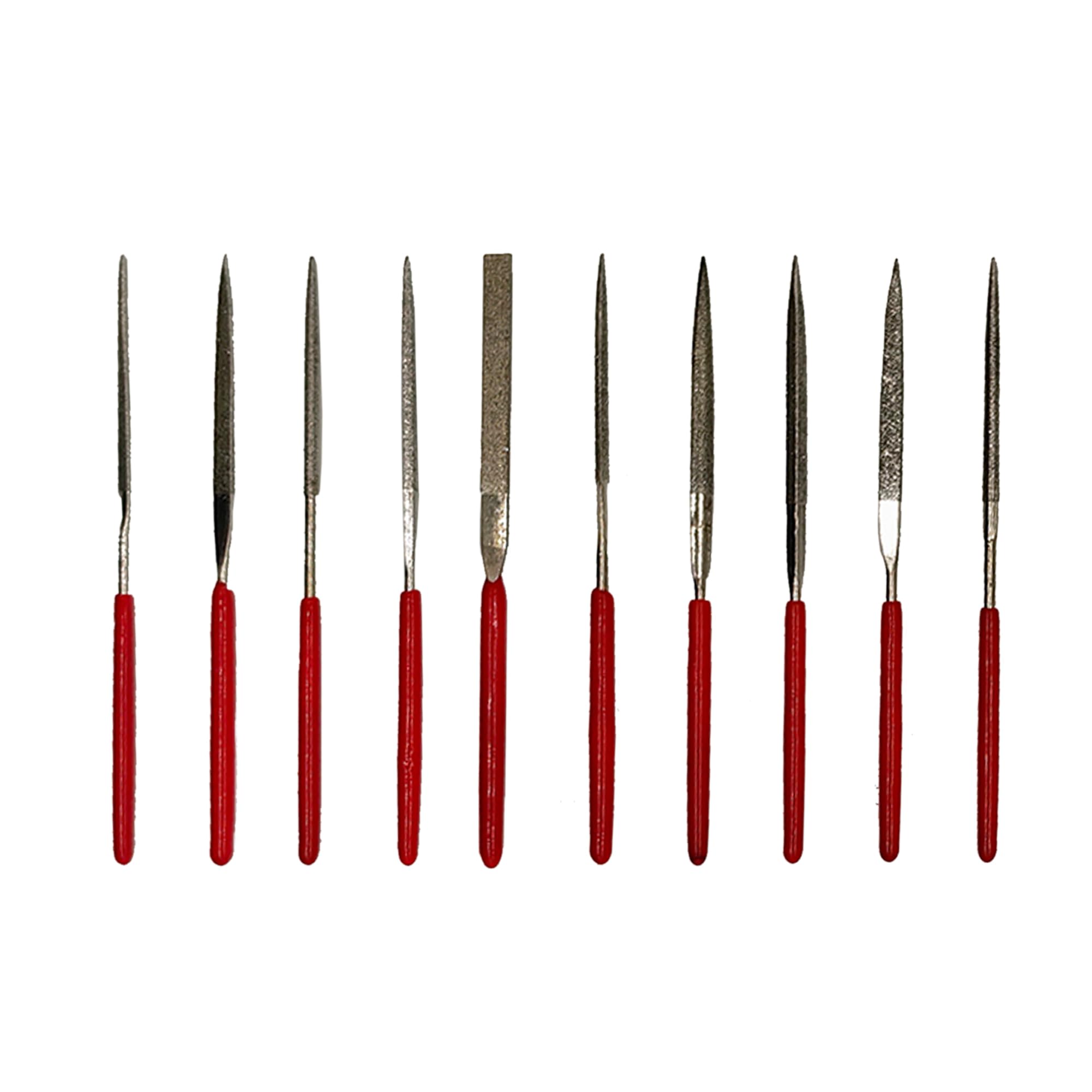 2x100mm 10-Piece Mini Diamond Needle File Set - Round Triangular Square Flat Shape Small Metal Riffler Files Precision Hand Tools for Glass Wood Stone Jewelry