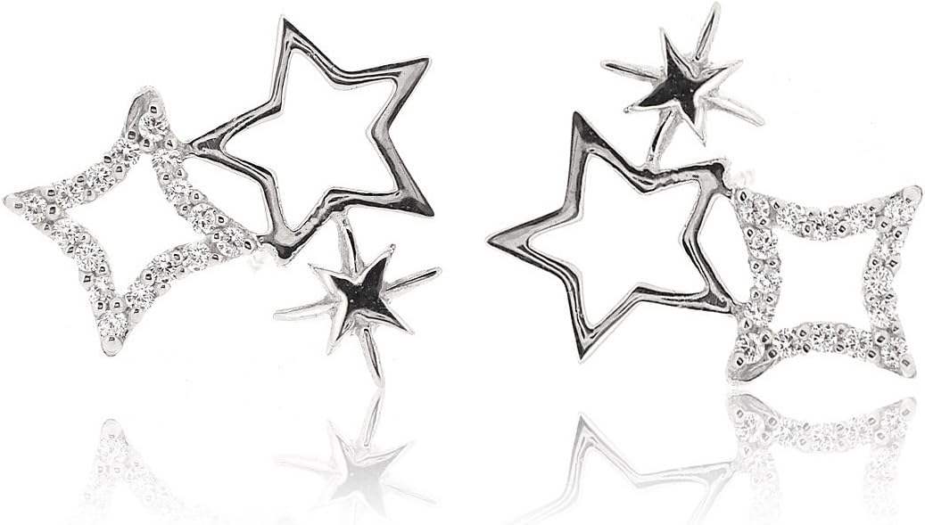 Sovats Star And Moon Earring For Women Set With White Cubic Zirconia 925 Sterling Silver Rhodium Plated - Simple, Stylish Stud Earring&Trendy Nickel Free Earring
