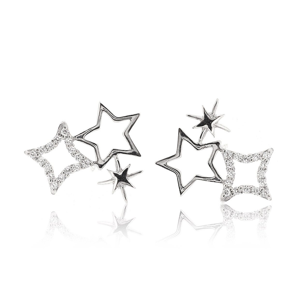 Sovats Star And Moon Earring For Women Set With White Cubic Zirconia 925 Sterling Silver Rhodium Plated - Simple, Stylish Stud Earring&Trendy Nickel Free Earring