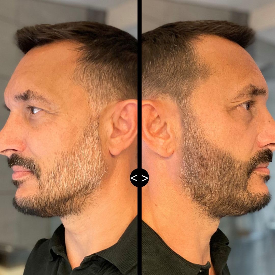 Routine Barbe de 3 jours (Fond de Barbe + Applicateur Mousse) pour densifier et assombrir une barbe de 3 jours. Sec instantanément, résiste à l'eau, tenue 24h. (Brun foncé)