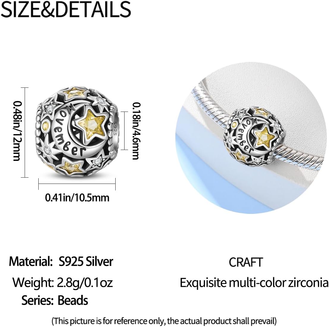 Pandach 925 Sterling Silver Birthstone Charms for Women Bracelets and Necklaces Stars and Moon Bead with 5A Cubic Zirconia,Birthday Jewelry Gifts Women - Image 4