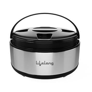 Lifelong 2.7 Litre Stainless Steel Insulated Casserole with Plastic Cover & Bottom Keeps Food Hot/Cold for Long Hours | for Roti, Curry, Vegetables (Silver, LLSSCAS3000A)