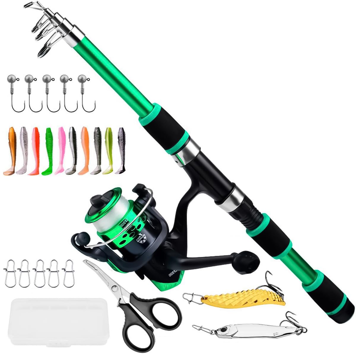 Proberos® Telescopic Fishing Rod Kit, 6Ft Fishing Rod with Reel Combo, Jigs, Lures, Hooks, Storage Box, Portable Fishing Rod Combo for Freshwater & Saltwater Angling Sea Fishing (Rod 180cm)-image-34