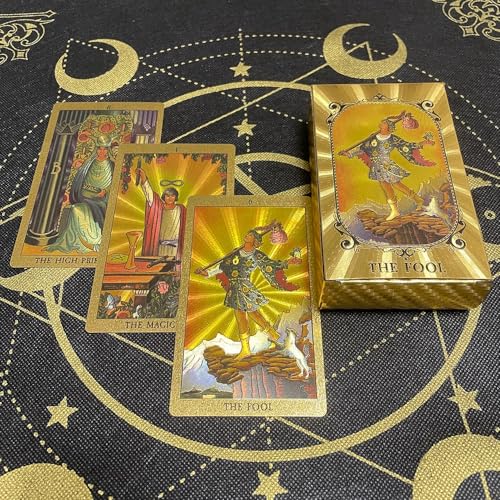 Image of Tarot Cards 78 Pcs Gold foil Deck, Luxury Tarot Card Deck Splendid Classic Tarot Deck with Guidebook, Durable Waterproof Gold Foil Tarot Decks for Beginners (Style 21)