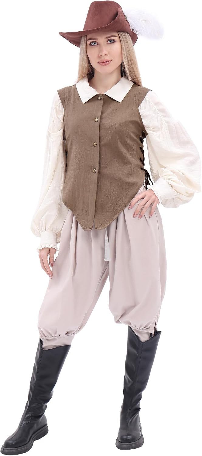 Medieval Vest for Women Renaissance Casual Sleeveless Top Vintage Pirate Costume Vest with Buttons