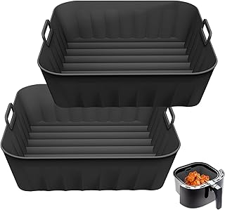 2 Pack Square Air Fryer Silicone Liner, 8.3 Inch Large Reusable Air Fryer Liners Fit for 4 to 7 QT Tower Oven, Air Fryer Accessories for COSORI Uten Instant Vortex Plus Tower Tefal Gourmia (Black)