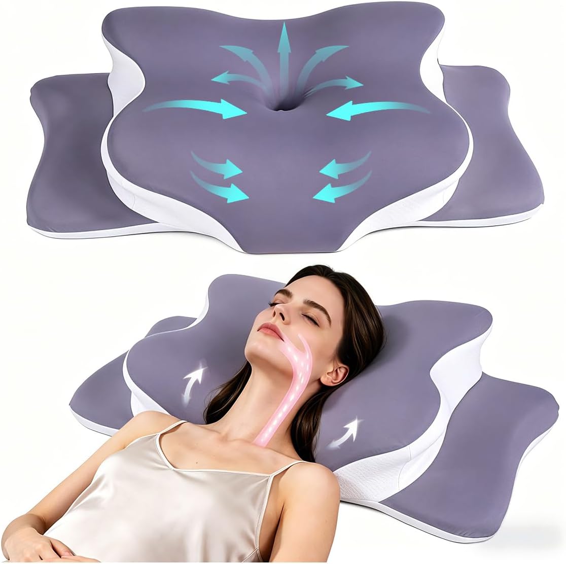 Pillow for Neck Pain Relief, Cooling Memory Foam Cervical Contour Support | Neck Pain Relief Cervical Pillow, Cooling Memory Foam Contour Support, Compact Orthopedic Bed Pillow for Side & Back Sleepers