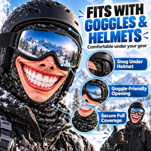 Winter Balaclava Funny 3D Printed Face Ski Mask Elastic Neck Gaiter, Black - image 5