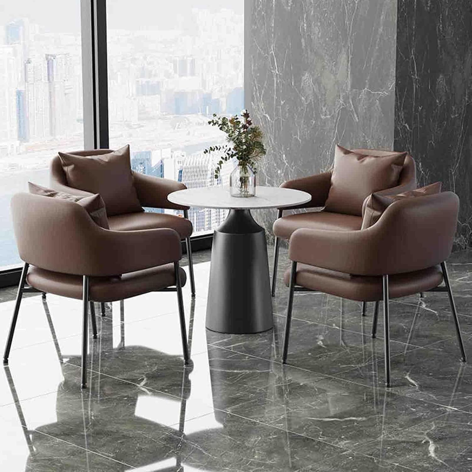 Office Reception Room Club Table, Table and Chair Set, Negotiation Table Sales Office Shops Meetings Small Round Tables, Business Conference Room Coffee Table(Brown)