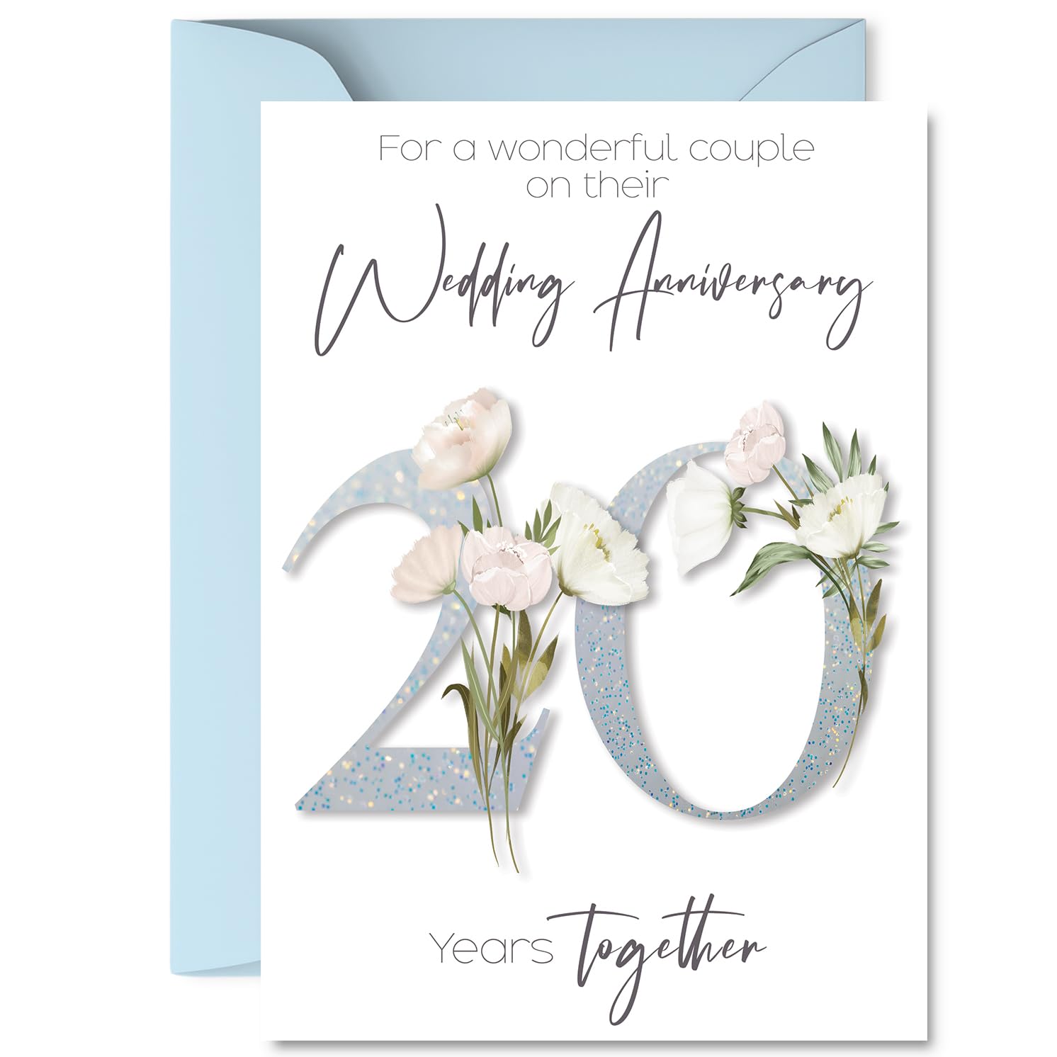 20th Anniversary Card for Women and Men, Fancy Floral Flowers
