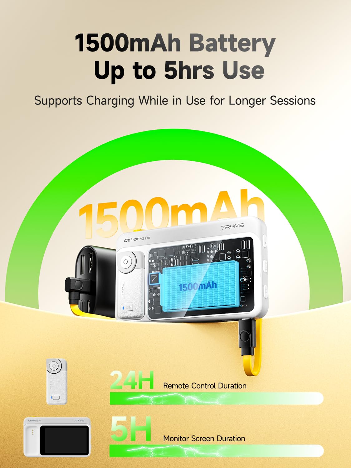 7RYMS Qshot V2 Pro Écran Selfie pour iPhone et Android, Moniteur Caméra Arrière 4K 30fps sans Fil / 4K 60fps Filaire, Télécommande sans Fil, pour Vlog, Live Streaming, TikTok, Youtube (Blanc)