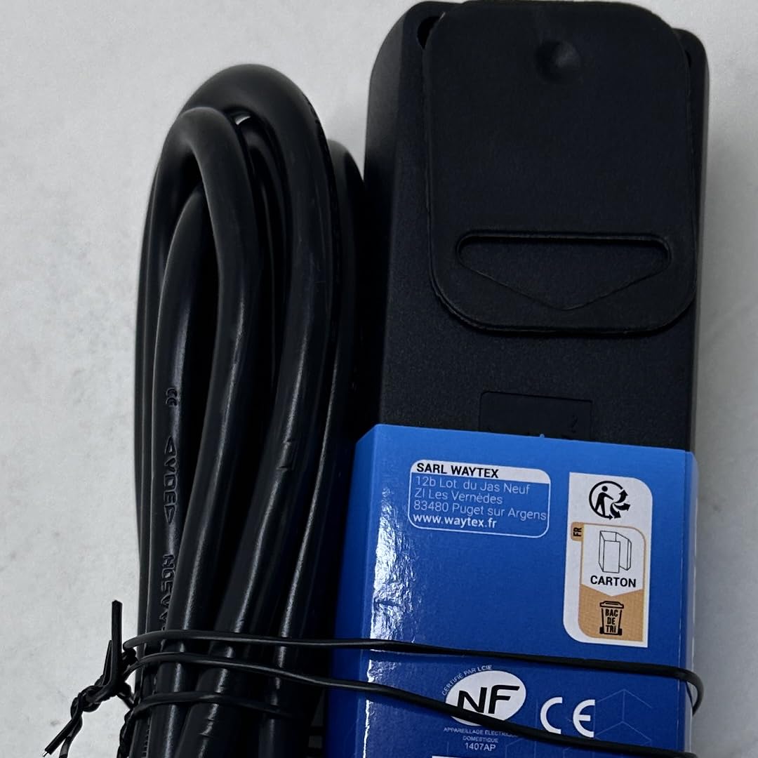 Waytex - Juego de 3 enchufes eléctricos (4 enchufes eléctricos, 16 A, 2 P+T, Cable de 5,00 m, Seguridad Infantil, CE NF, Color Negro