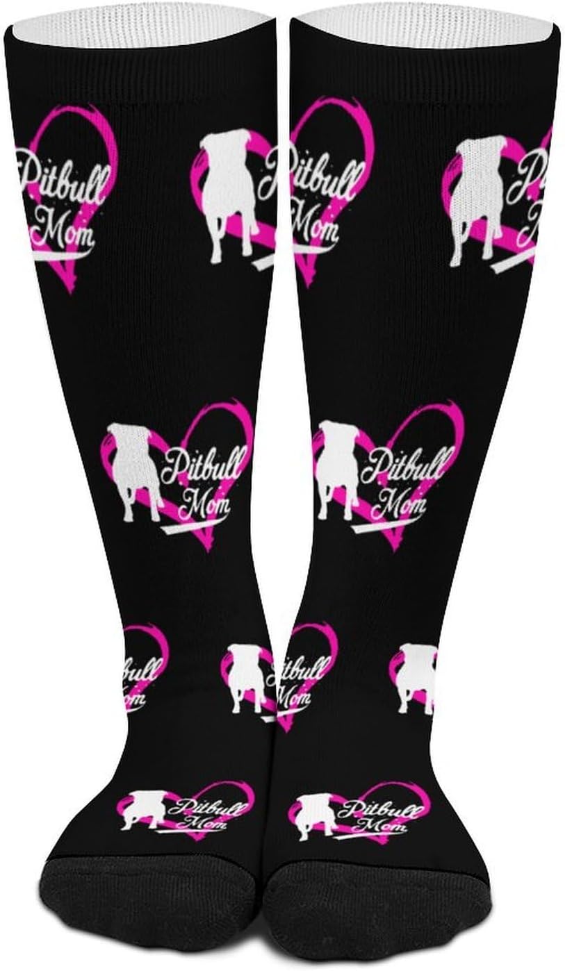Proud Pitbulls-Mom Knee High Socks Athletic Long Stockings Sport Casual Crew Tube Sock Boot