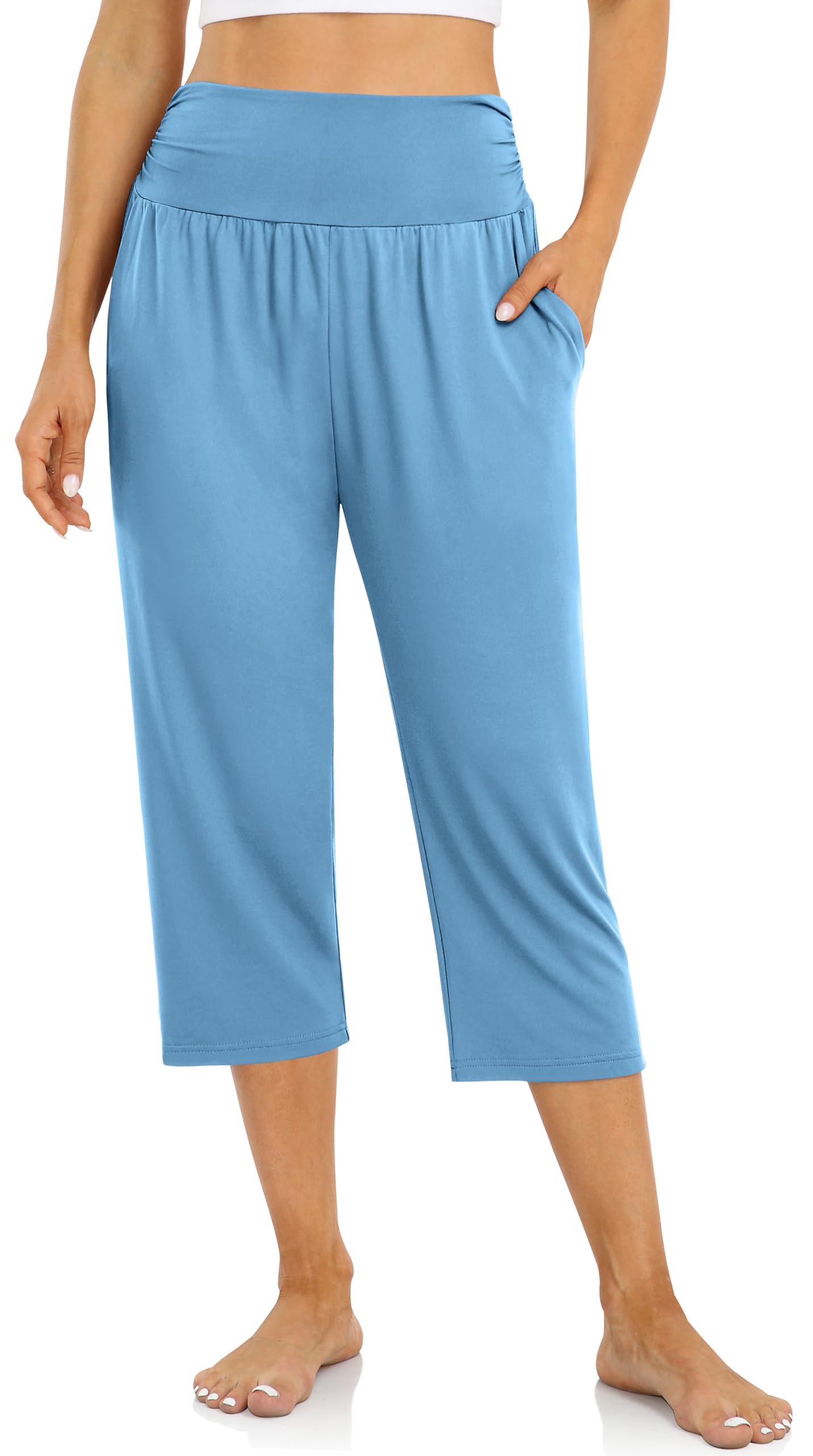 UEU Women's Yoga Capri Pants Loose Soft Drawstring Workout Sweatpants