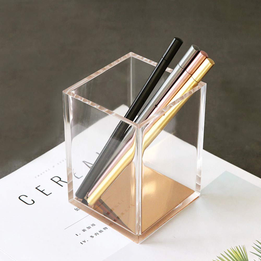 Full Transparent Acrylic Square Pencil Holder, Pen Holder and Cosmetic Holder Desk Organizer, 3.1" x 4.4"