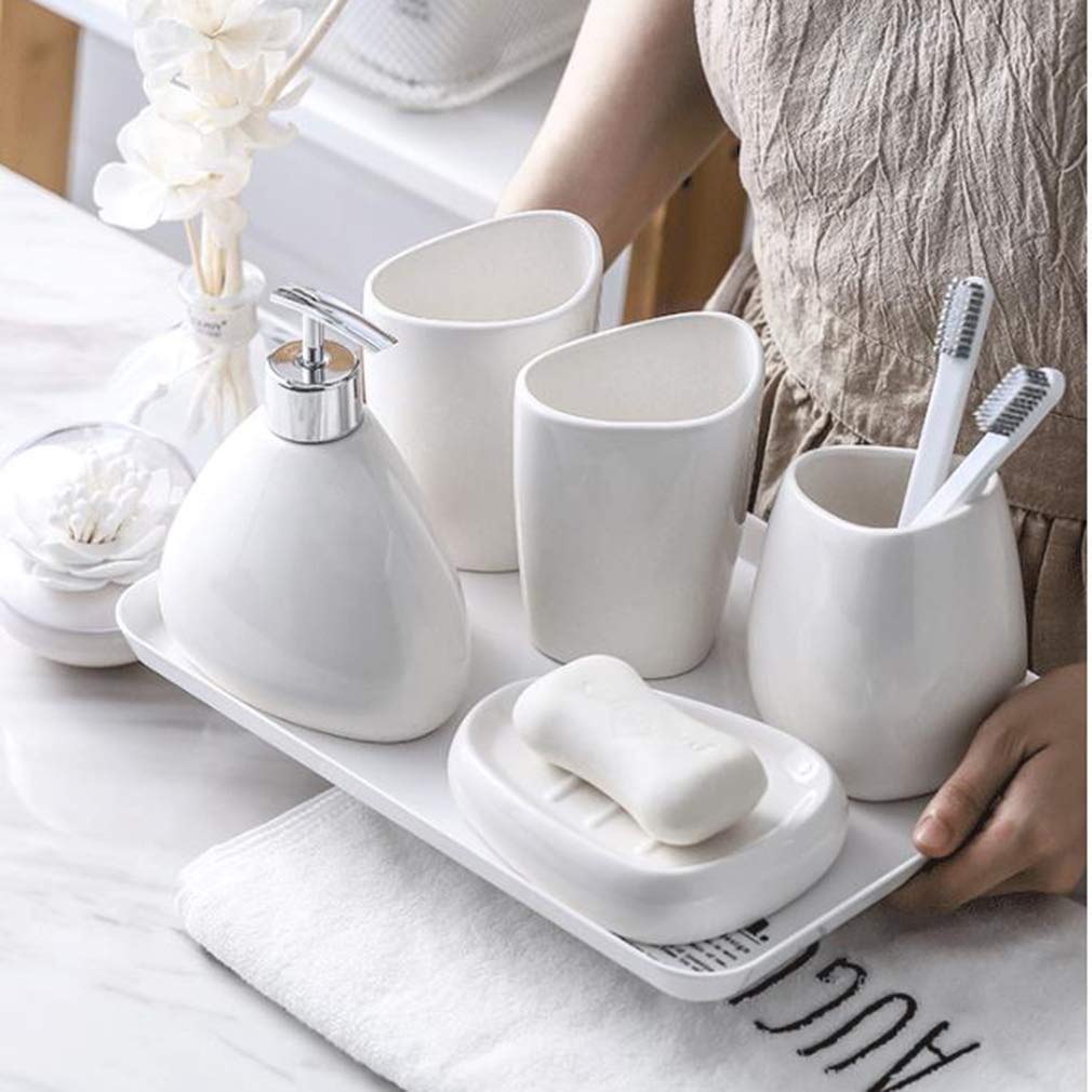 7-Piece Ceramica Set Accessori da Bagno, Bagno privato Europeo Accessori Set con Vassoio, Decorativo di Accessori da Bagno Kit, comprende spazzolino Cup, Dosatore di Sapone, Portasapone,B