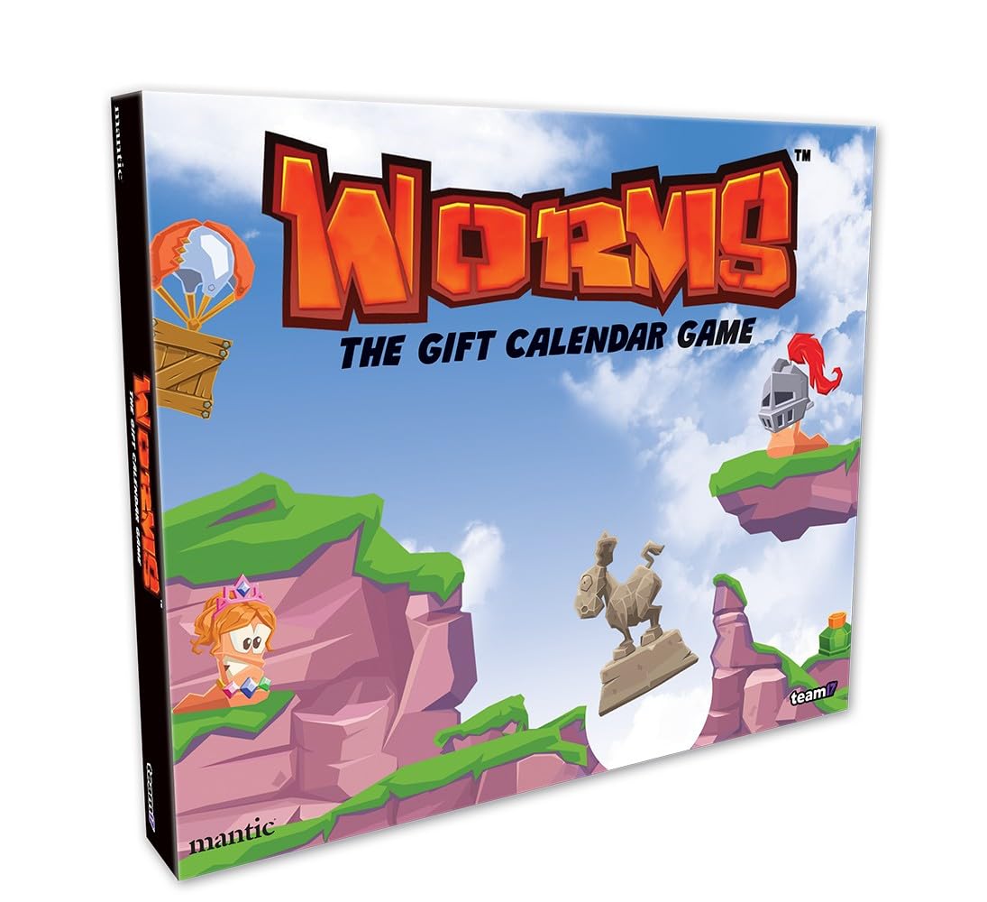mantic | Worms : The Board Game Calendrier de l'Avent | Jeu de société de 24 jours à construire | Comprend des figurines de vers, un terrain, des dés et des jetons | Mayhem familial amusant pour 2 à 4