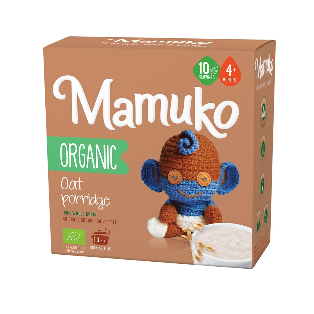 MAMUKO Baby Porridge - Healthy porridge with Oat Flavored & High Fiber - GMO-Free Oatmeal for Infants 3-6 Months - Organic Oatmeal for Healthy Growth & Development - 200g & 10 Servings