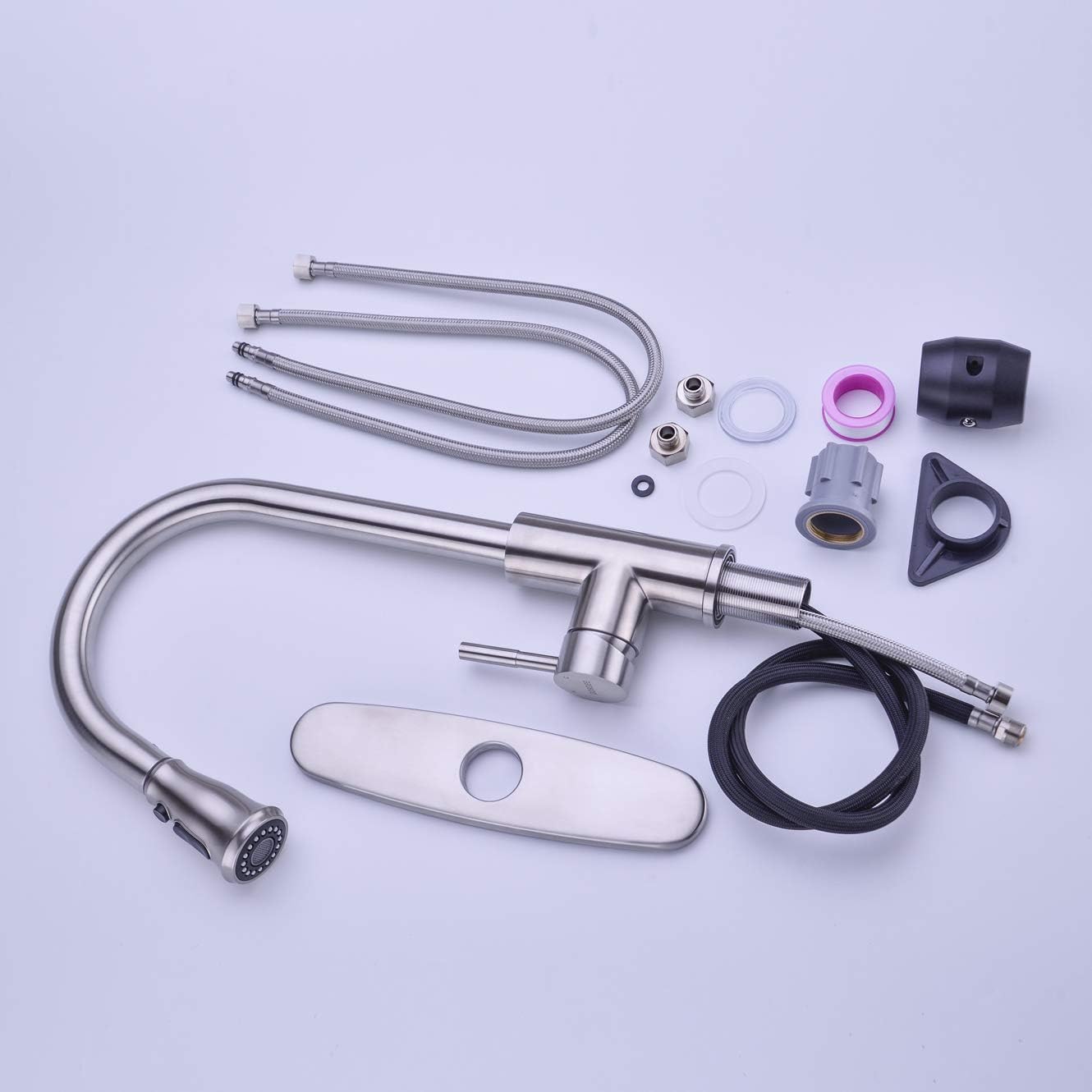 Free Shipping 🛒 GORDEE Brushed Nickel Kitchen Faucet with Pull Down Sprayer(3 Control), Brass Body SUS304 Tube, Single Handle One Hole Sink Faucet w/ Deck Plate Brushed Nickel Finish, Plus 1 More 2-Function Sprayer