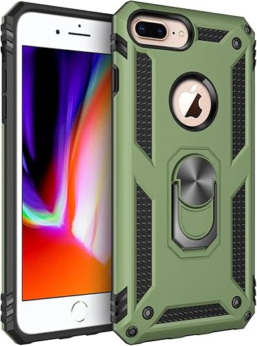 Korecase Funda compatible con iPhone 7 PlusiPhone 8 Plus, protección extrema, armadura militar de doble capa con anillo giratorio de 360 grados,