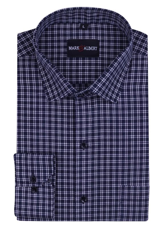 Image of MARK & ALBERT Men's Checkered Full Sleeves Cotton Formal Shirt Blue | Stylish Shirt for Men