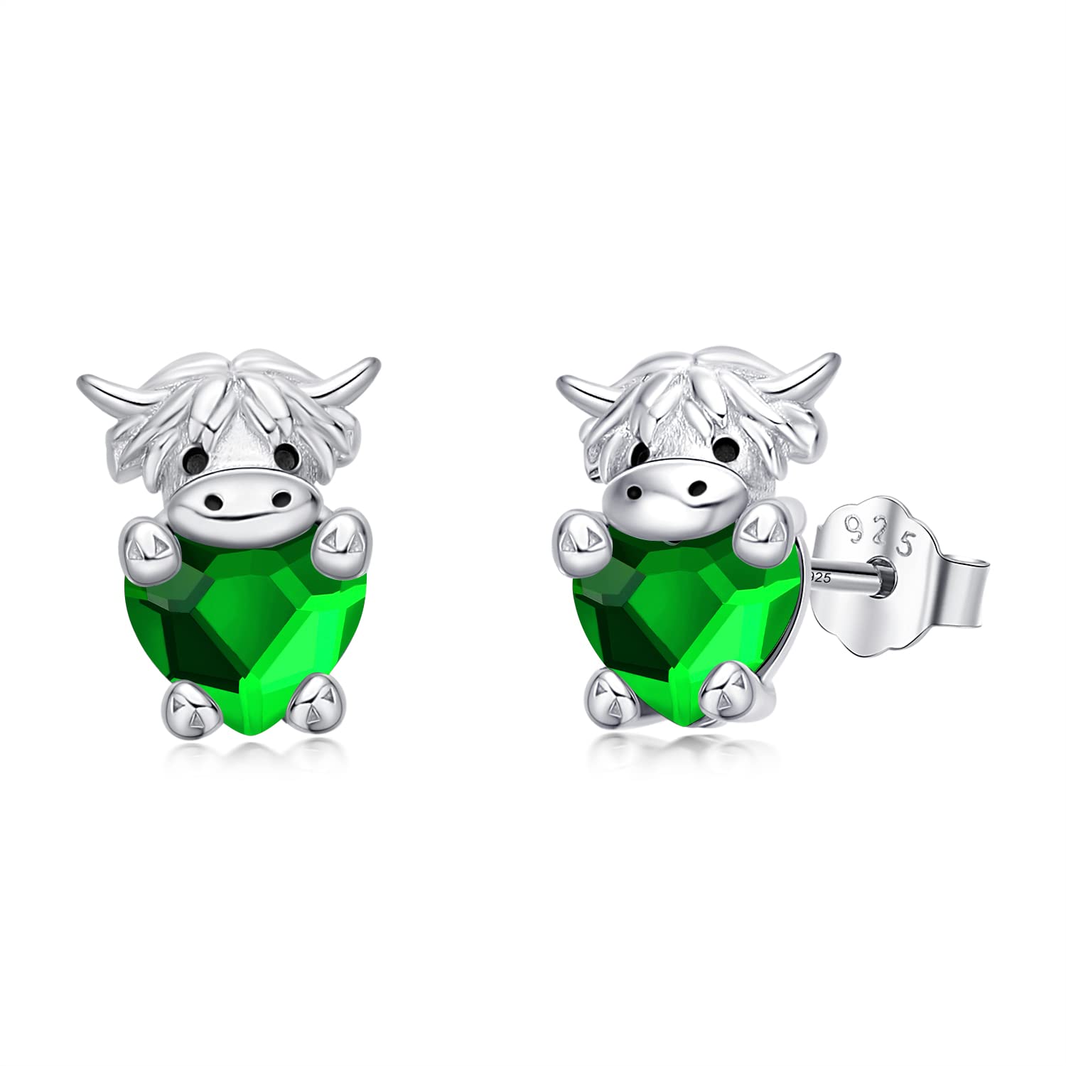 JUSTKIDSTOY Highland Cow Earrings 925 Sterling Silver Birthstone Earrings Cute Animal Cow Stud Earrings Jewelry Birthday Gifts for Women Girls