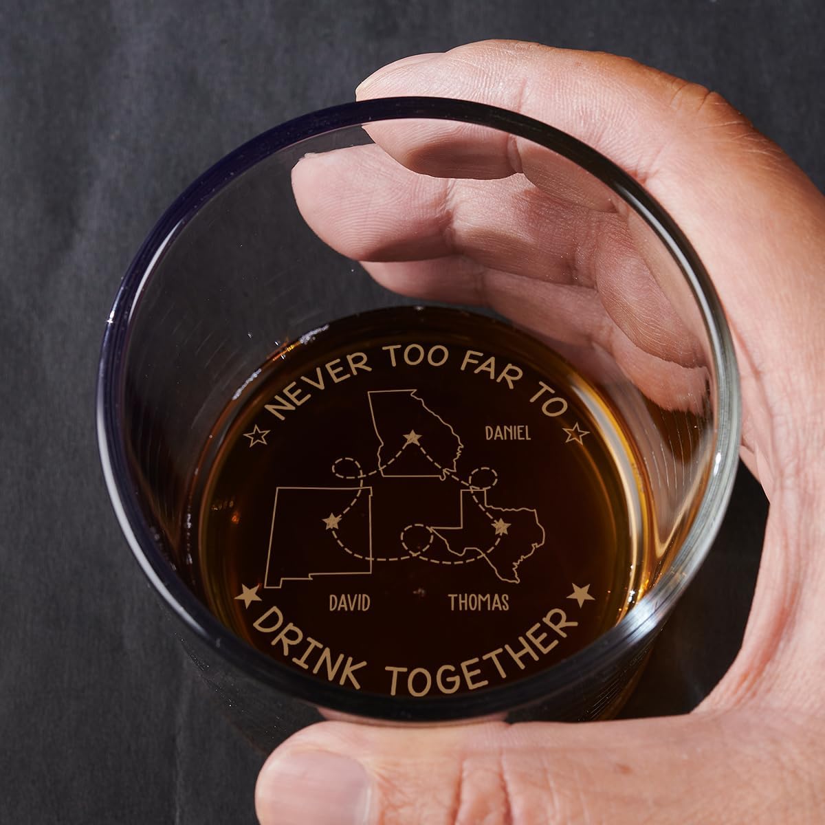 Wrappiness Never Too Far To Drink Together - Personalized Custom Engraved Whiskey Glass, Custom State Maps Gift for Alcohol Brothers Sisters Long Distance Friendship Brotherhood Sisterhood W15-01-201