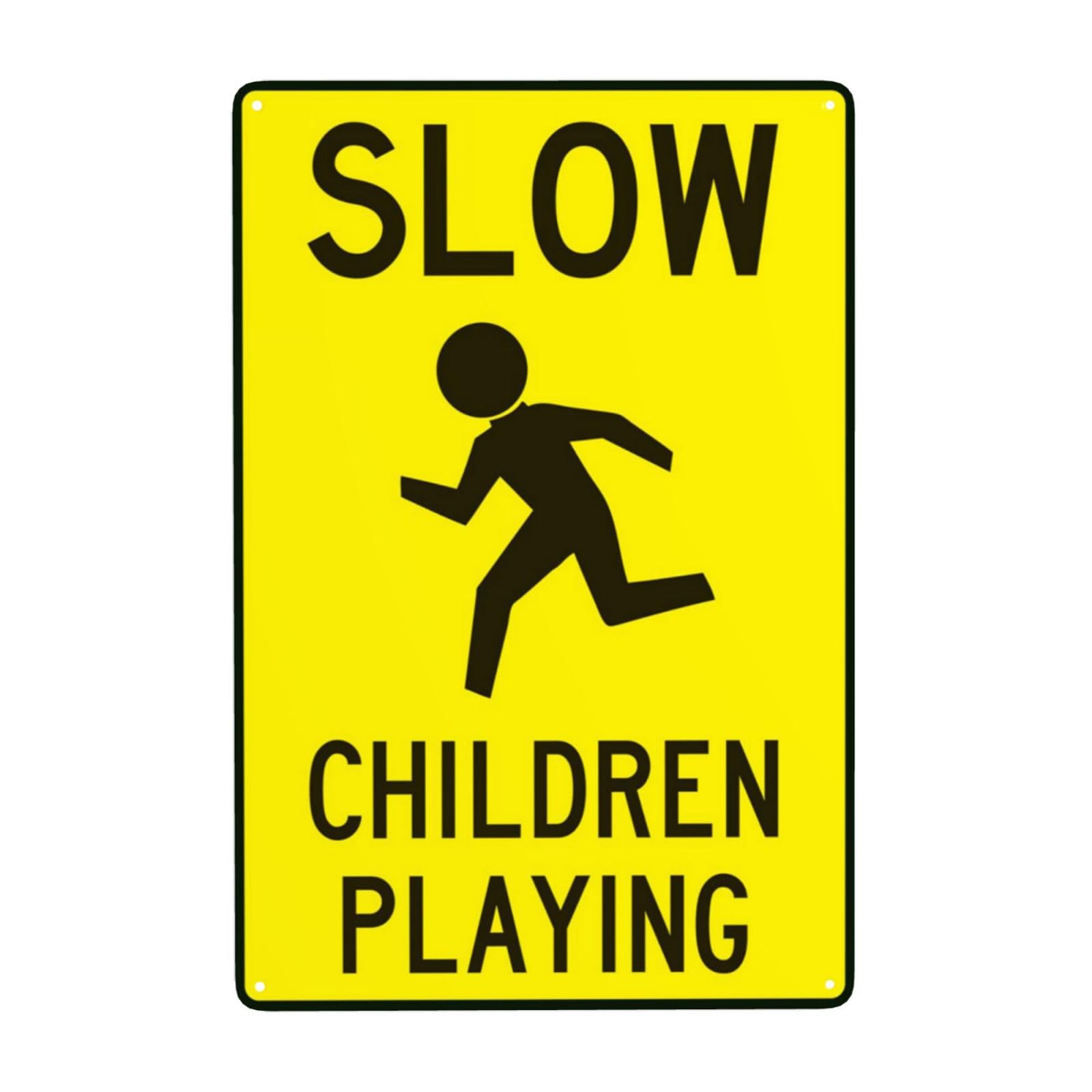 Slow Down, Children Playing With Picture Vintage Metal Safety Sign 12x8 Inch