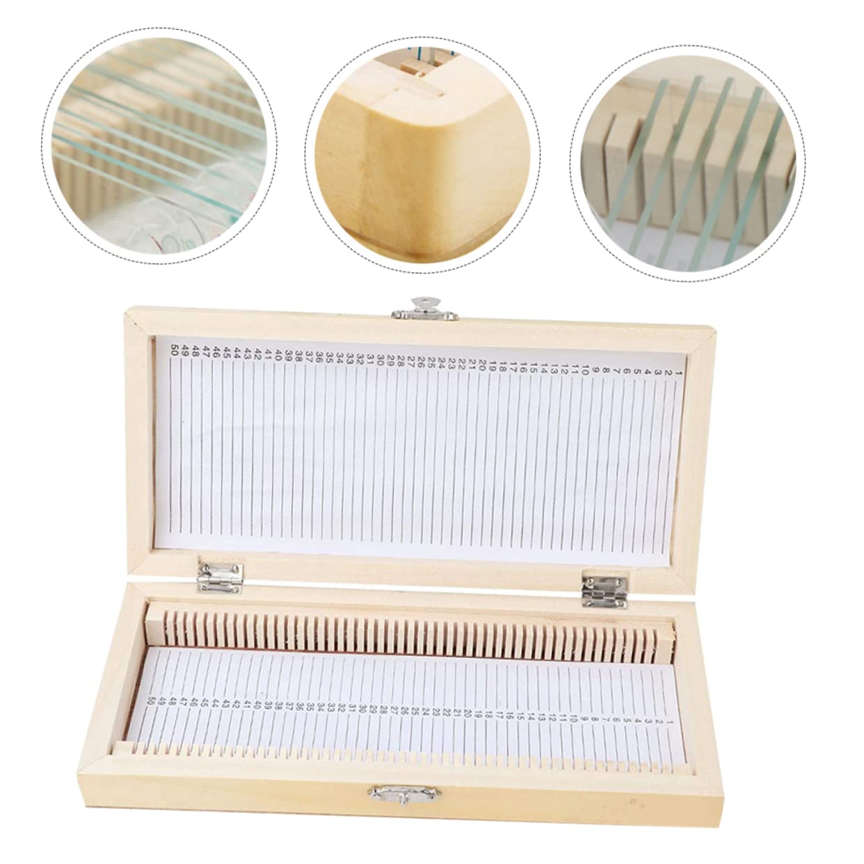Amosfun Boîte Coulissante en Bois Compacte et Facile à Transporter Compartiments Numérotés pour 50 Lames de Microscope pour Collection de Spécimens