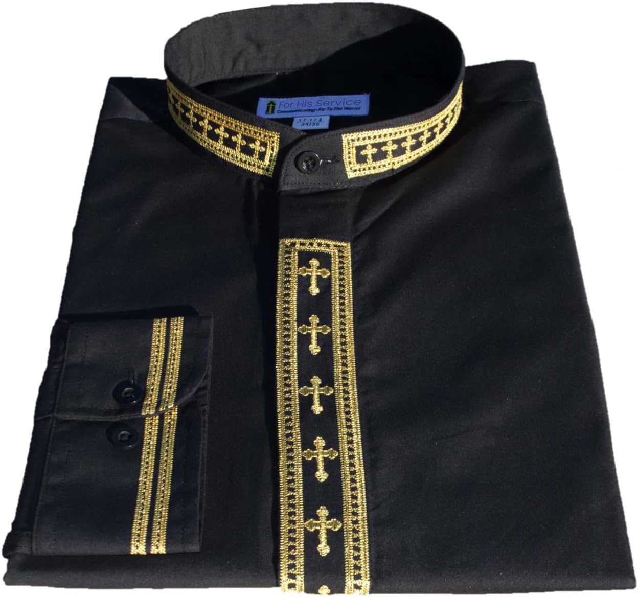 Clergy Shirt for Men with Embroidered Collar Long Sleeves