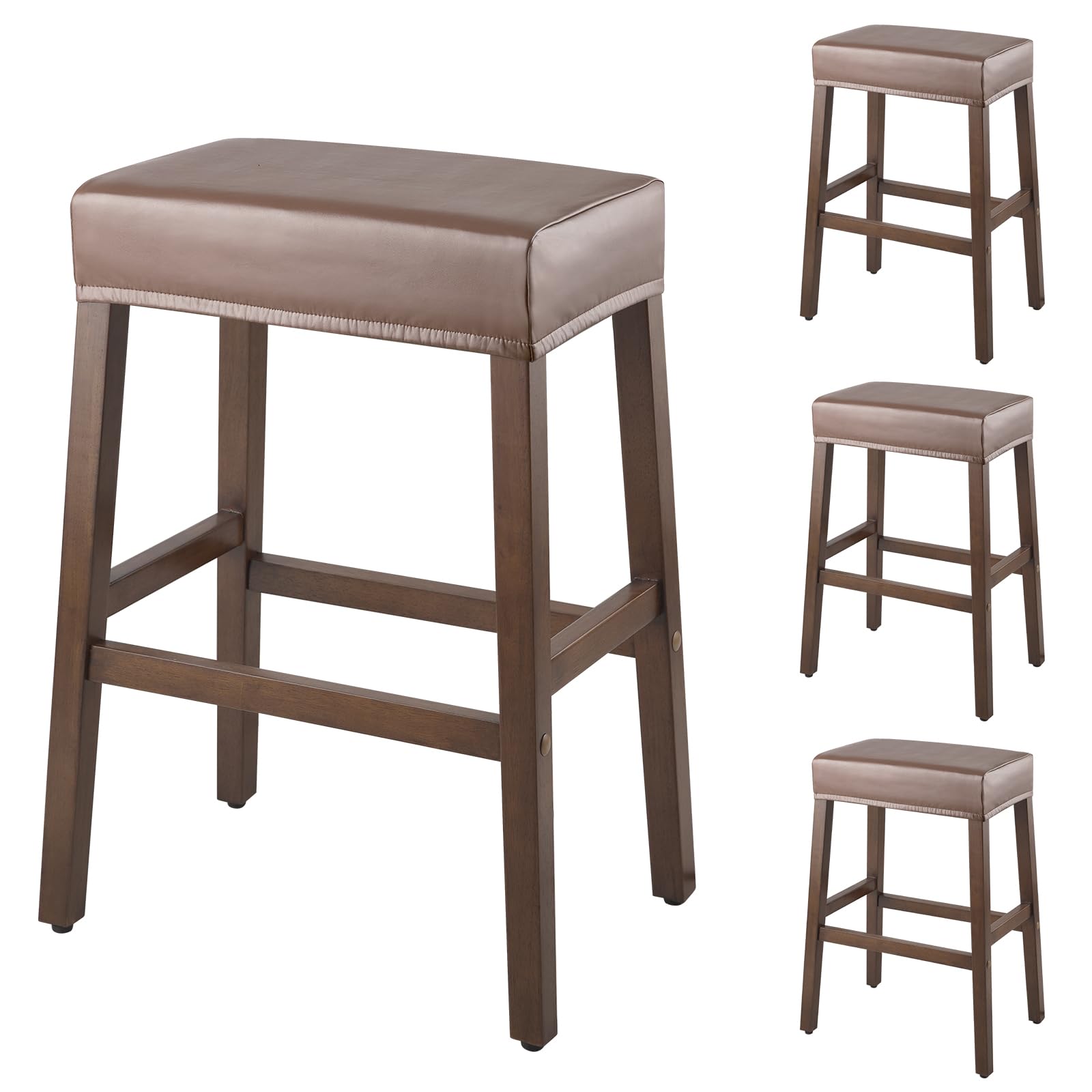 YISUN Stool Covers Rectangle - 4 Pack Stretch Waterproof Saddle Seat Cover Counter Bar Stools Bar Chairs Covers Kitchen Island Chairs Cushion Protector (4, Pu Leather-Chocolate)
