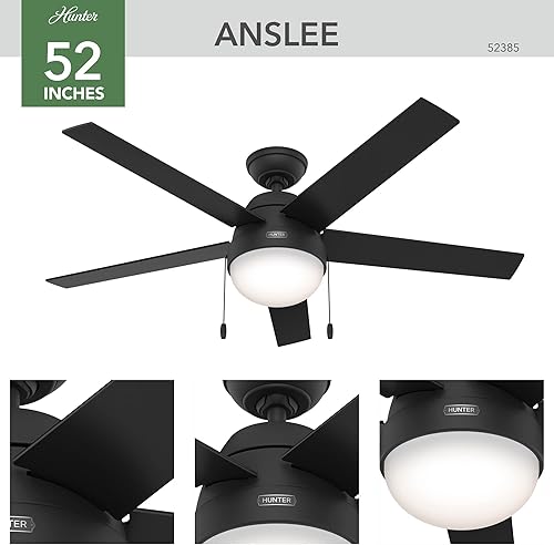 Miniatura 2 de Hunter Anslee 52385 - Ventilador de techo interior de 52 pulgadas con luz LED, ventilador de techo negro con cadena de tracción, para dormitorio,