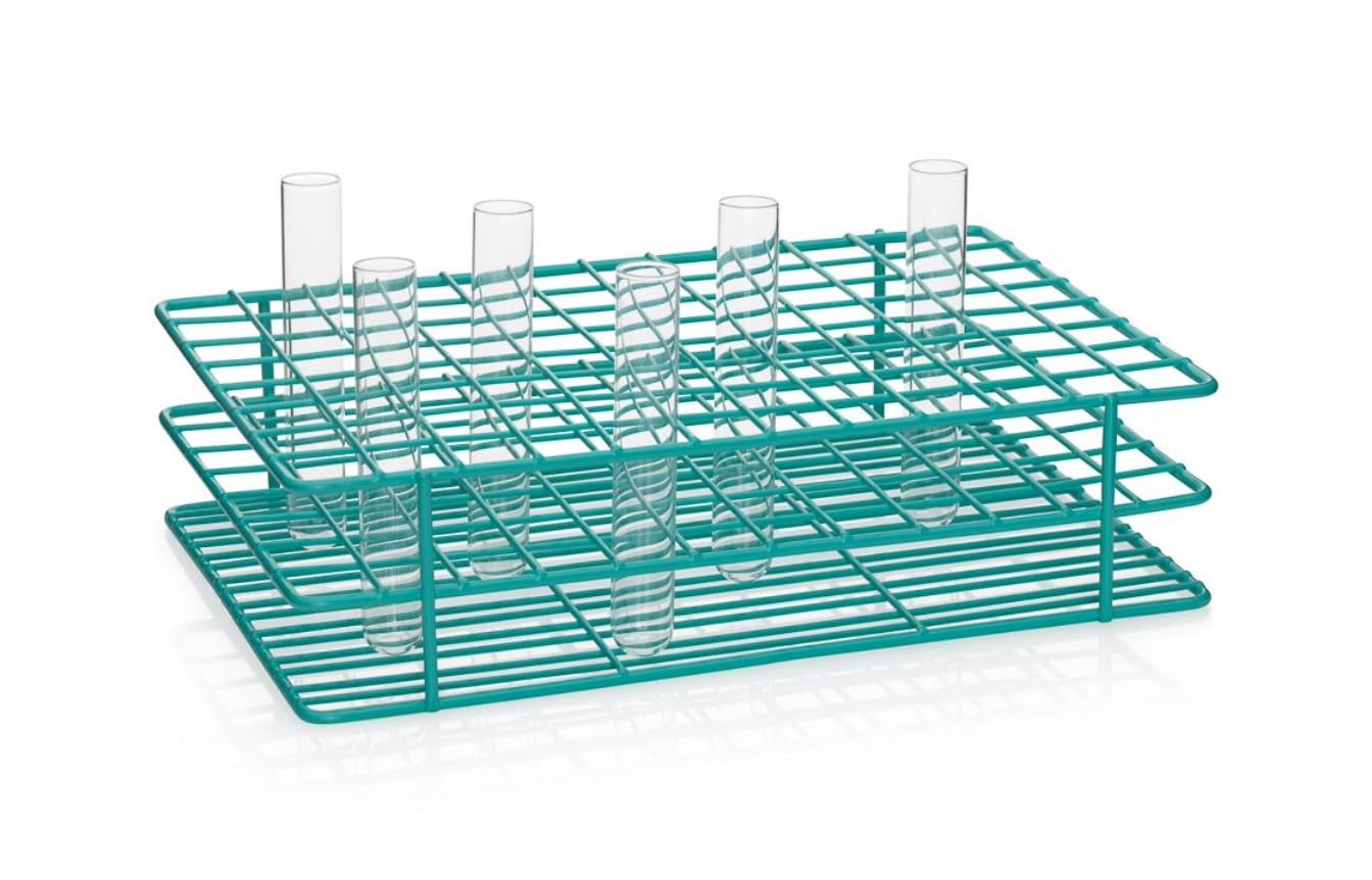 United Scientific™ Expoxy Coated Wire Rack, 13-16 mm Tubes, 96 Place, Teal